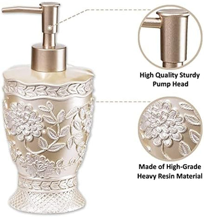 Zahari Home 4pc Rose Vine Bathroom Accessories Sets Lotion Pump, Tumbler, Tooth Brush Holder and Soap Dish Unique Design Beige Bathroom Set