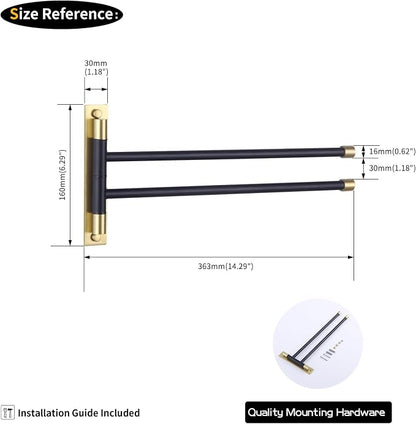 GERZWY Bathroom Swing Arm Towel Bars 2-Arm Wall Mount Stainless Steel Bath Towel Rack Hanger Towel Holder Organizer (Black & Gold) HYG02-BD