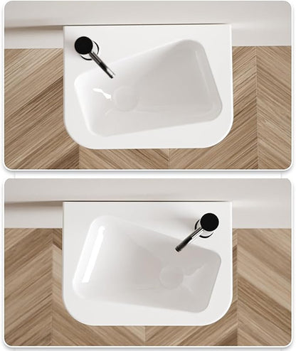 14"x10" Small Bathroom Sink Wall Mount Bathroom Sink Rectangle Ceramic Wash Basin floating Mini Vessel Sink for Bathrooms, Right Hand