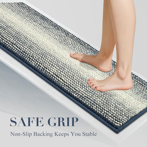 BSICPRO Bathroom Rugs, 17x24 Chenille Bath Mats, Haze Blue