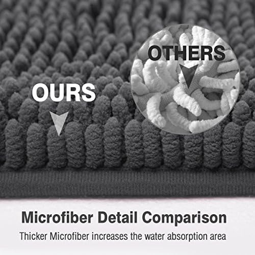 ITSOFT Standard 24"x21" U-Shaped Non-Slip Shaggy Chenille Toilet Contour Bathroom Rug with Water Absorbent, Charcoal Gray
