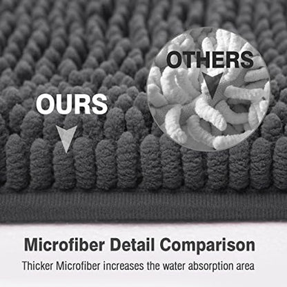 ITSOFT Standard 24"x21" U-Shaped Non-Slip Shaggy Chenille Toilet Contour Bathroom Rug with Water Absorbent, Charcoal Gray