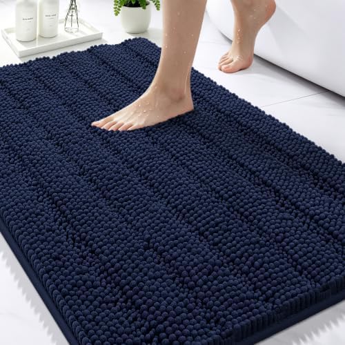 Bcoimo Bath Rug Mat,Chenille Extra Soft Navy Bathroom Floor Shower Tub Mats