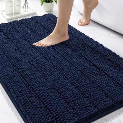 Bcoimo Bath Rug Mat,Chenille Extra Soft Navy Bathroom Floor Shower Tub Mats