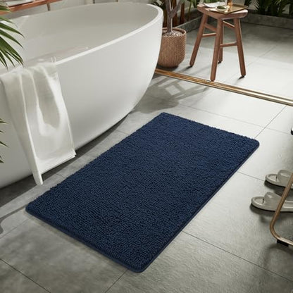 LOCHAS Luxury Bathroom Rug Shaggy Bath Mat 24 x 44 Inch, Navy