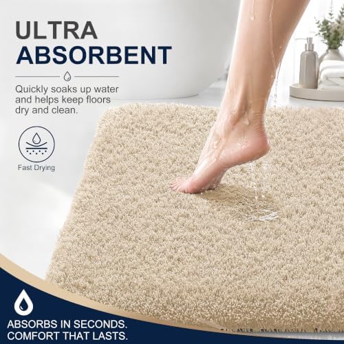 OLANLY Microfiber Bathroom Runner Rugs 59x24, Soft Absorbent Bath Mat, Sand