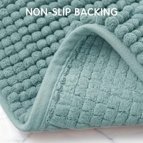 SUBRTEX Bathroom Rugs Chenille Bath Rug Soft Short Plush Bath Mat Soft Shower Mat Water Absorbent Shower Mat Quick Dry Machine Washable(Light Green,18" x 24")