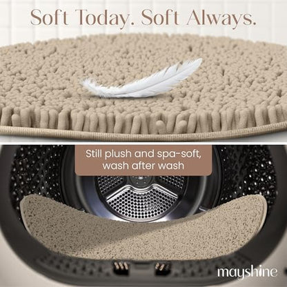 MAYSHINE Round Area Rug Set for Bathroom | Soft Plush Chenille Bath Mat, Water Absorbent Non-Slip Bathroom Rug | Washable Shag Carpet for Shower, Bedroom, or Home Décor | 48"x48" (Round) | Beige