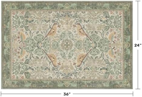 Sage Green Boho Bathroom Rugs - 2x3 Washable Non-Slip Soft Low Pile Area Rug for Entryway, Kitchen, and Decorative Door Mats - Vintage Farmhouse Design with Bird & Botanical Pattern Boho Décor