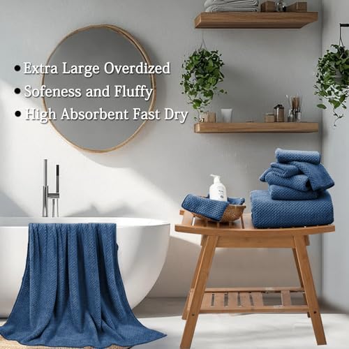 Hailea Navy Bath Towels Set 35x70 Inches - Luxury 600 GSM Oversized Bath Sheet Towel,Extra Large Microfiber - Quick Dry,Highly Absorbent,Super Soft Shower Towels Spa Hotel Bathroom Towel Set (4-Pack)
