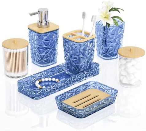Bathroom Accessories Set, Navy Blue Bathroom Accessories, Acrylic Soap Dispenser and Toothbrush Holder Set, Qtip Holder Set, Bathroom Sink Set, Gift for Home Apartment