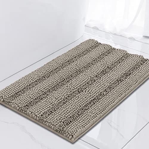 Turquoize Bathroom Rugs Shaggy Chenille Bath Rug Non Slip Thick Shaggy Bath Mats for Bathroom Chenille 1-Piece Bath Mat Set, Soft Super Absorbent Shower Rug Washable Mats, 17"x24", Taupe