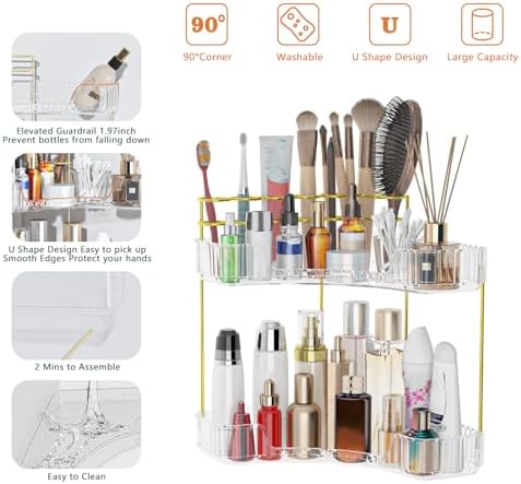 Webetop Corner Makeup Organizer 2 Tier Bathroom Storage with Brush Holder