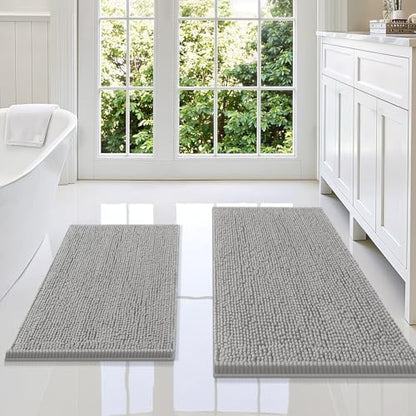 Smiry Chenille Bathroom Rugs Sets 2 Piece (36x24+30x20, Light Grey)