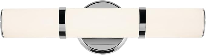 Kichler Rosh 18" LED Small Bath Bar with White Glass in Chrome, Modern Minimalist, for Vanity, Fireplace, Buffet, Hallway, Vanity Mirror, (18" W x 5" H), 55187CHLED