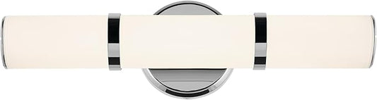 Kichler Rosh 18" LED Small Bath Bar with White Glass in Chrome, Modern Minimalist, for Vanity, Fireplace, Buffet, Hallway, Vanity Mirror, (18" W x 5" H), 55187CHLED
