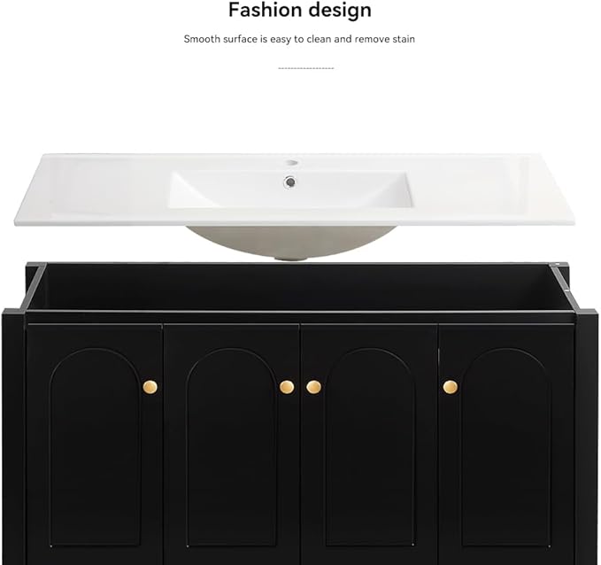 LZ LEISURE ZONE 48" Bathroom Vanity with Ceramic Sink Combo, Abundant Cabinet -4 Soft Close Doors and 2 Drawers, Black