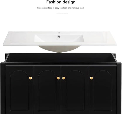 LZ LEISURE ZONE 48" Bathroom Vanity with Ceramic Sink Combo, Abundant Cabinet -4 Soft Close Doors and 2 Drawers, Black