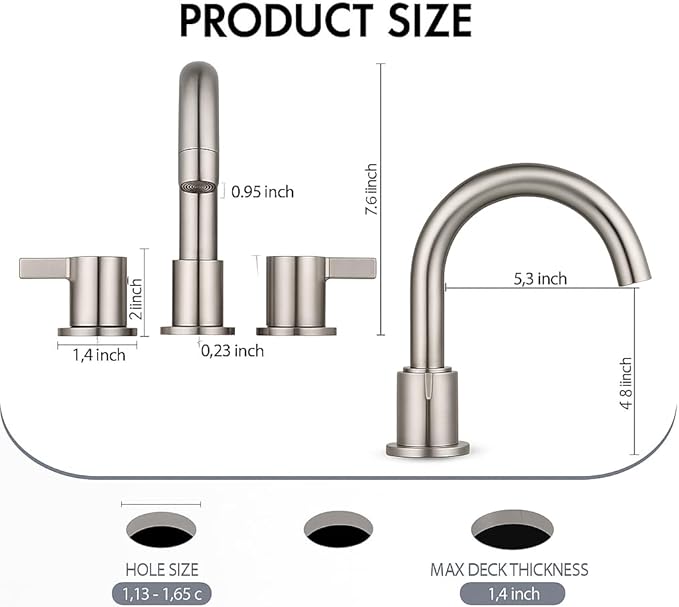 Two Handle 8inch Widespread Bathroom Faucet 3 Holes, Bathroom Sink Faucet with Metal Pop up Drain Assembly and cUPC Water Supply Lines, Brushed Nickel
