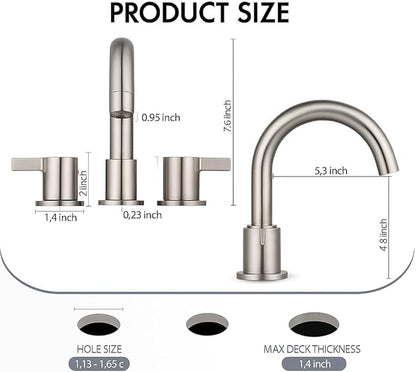 Two Handle 8inch Widespread Bathroom Faucet 3 Holes, Bathroom Sink Faucet with Metal Pop up Drain Assembly and cUPC Water Supply Lines, Brushed Nickel