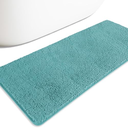 Bathroom Runner Rug 24 x 60 Inch – Extra Large Long Bath Mat | Absorbent and Washable Thick Chenille Bath Rug Non-Slip Runner Rug for Bathroom, Shower, Sink(Teal)