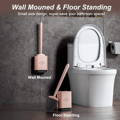 Sellemer Silicone Toilet Brush, Ventilation Slots Holder 1 Pack, Rose Gold
