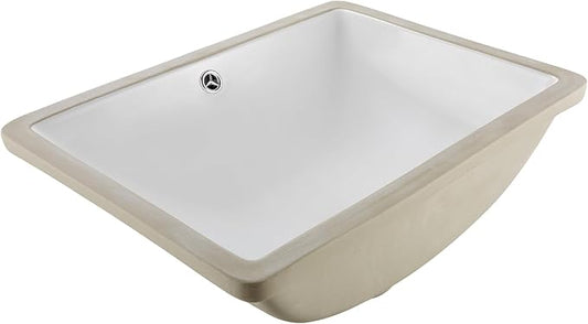 VEVOR Undermount Bathroom Sink, 20.28 x 15.16 Inch Rectangular White Ceramic Vessel Sink with Overflow Hole, Under Counter Drop in Modern Lavatory Vanity Bath Wash Bowl Basin, Rectangle Small Space
