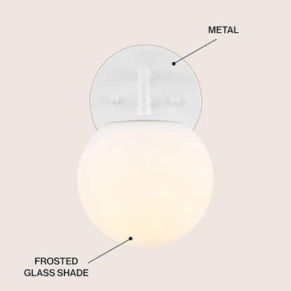 JONATHAN Y 5.75" White 1-Light Modern Globe Wall Sconce Vanity Light for Bathroom, White Frosted Glass Shade, Midcentury Parisian Bistro Wall Lamp, LED Bulb Included (JYL3534D)