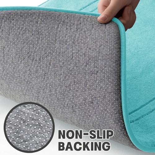 YIHOUSE Memory Foam Bath Mat Set, Bathroom Rugs Sets 3 Pieces, Non Slip Bath Mats for Bathroom, Super Soft and Water Absorbent Bath Rug Sets, Machine Washable U Shape Toilet Mats Set,Teal
