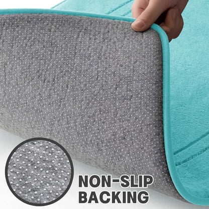 YIHOUSE Memory Foam Bath Mat Set, Bathroom Rugs Sets 3 Pieces, Non Slip Bath Mats for Bathroom, Super Soft and Water Absorbent Bath Rug Sets, Machine Washable U Shape Toilet Mats Set,Teal