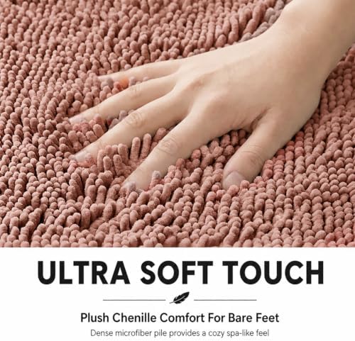 Bathroom Rugs Sets 2 Piece,Super Absorbent Soft,Thick,Machine Washable Chenille Bath Mat,Non Slip Toilet Floor Rug,Bath Mats for Bathroom,20x32 Plus 20x20 U Shape,Dusty Rose