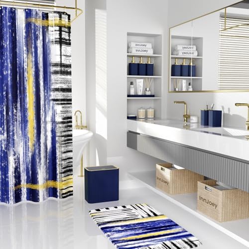 Bathroom Set - Bathroom Accessory Set, Navy Blue Bathroom Set, 26PC Bathroom Sets with Shower Curtain and Rugs, Toilet Brush, Trash Can, Qtip Holder & Bathroom Soap Dispenser Set