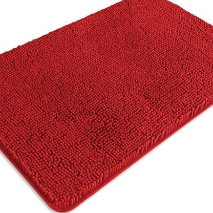 Red Bathroom Rugs – Absorbent and Washable Bath Mat, Non-Slip, Thick Soft Chenille Bath Rugs for Bathroom Floor, Shower, Sink - 24" x 36"