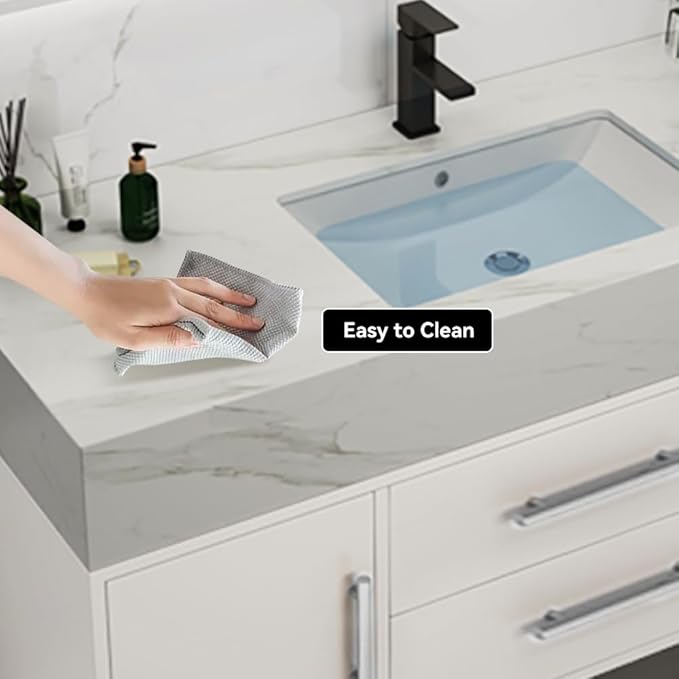 Bathroom Vanity with Sink 39.5" Floating Bathroom Vanity Sintered Stone Modern Bathroom Vanity Set, White (Wall Mounted, Silver Handle)