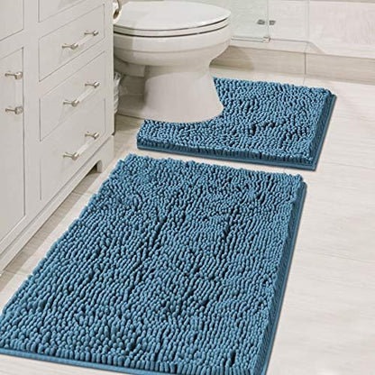 H.VERSAILTEX Bathroom Rugs Luxury Chenille 2 Piece Mats, Soft Plush 32''x20'' Bath Rug + 20''x20'' Toilet Mat Microfiber Shaggy Carpet, Super Absorbent mats, Machine Washable (Dark Teal)