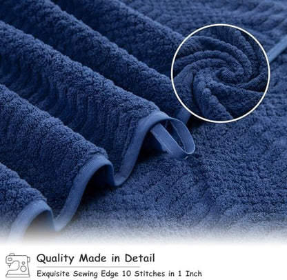 18 Pcs Navy Woven Family Towels Set-6 Bath Sheets,6 Hand Towels,6 Washcloths Soft Microfiber Towels Absorbent Shower Towel Quick Dry Beach Chair Towel Lint Less Towels Set for Bathroom Spa Gym Hotel