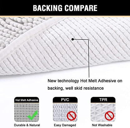 H.VERSAILTEX Bath Rugs for Bathroom Slip-Resistant Shag Chenille Bath Rugs Mat Extra Soft and Absorbent Bath Rug for Shower Room Machine-Washable Fast Dry (Pure White, 20" x 32"/17" x 24")