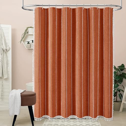 BTTN Burnt Orange Boho Farmhouse Linen Heavy Duty Shower Curtain Set, 72x72