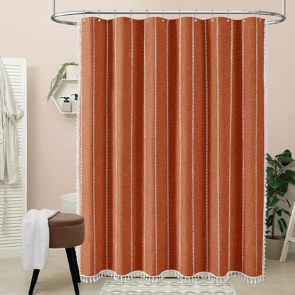 BTTN 72x96 Extra Long Linen Heavy Duty Shower Curtain Set, Burnt Orange