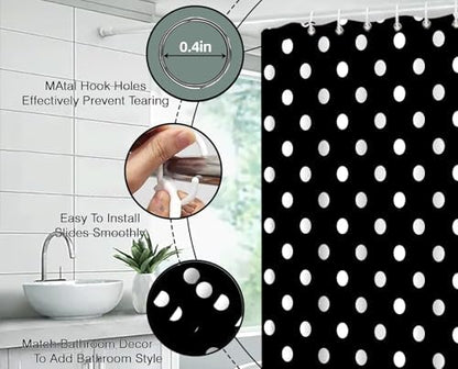 Polka Dot Shower Curtain Black White Retro Spot Vintage Fabric Decorative Bathroom Curtains with Hooks,70" Wx78 H