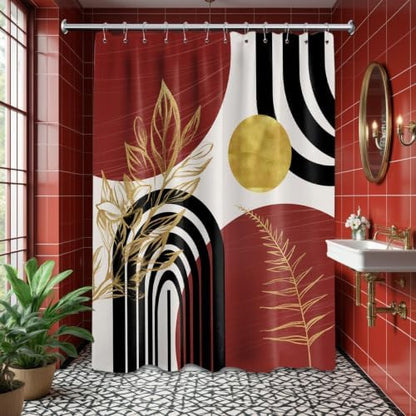 Black and Red Extra Long Shower Curtain, Tall 72X84 in, Mid Century