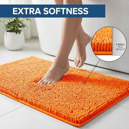 Bathroom Rugs Sets 2 Piece,Super Absorbent Chenille Bath Mats and U-Shaped Toilet Rug,Strong PVC Non Slip Backing,Microfiber Washable Dry Quickly Bath Mats for Bathroom(20"x32"+20"x20"U, Orange)