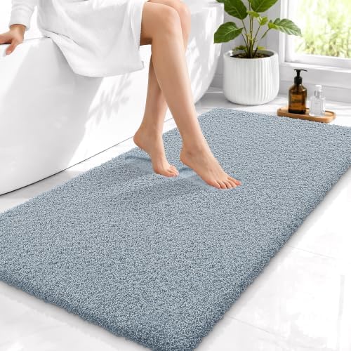 OLANLY Microfiber Bathroom Runner Rugs 44x24, Soft Bath Mat, Airy Blue