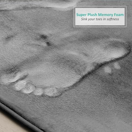 Clara Clark Bathroom Rugs, Velvet Memory Foam Bath Mat, Non-Slip Bath Rugs, Machine Wash, Dries Quickly, Ultra Soft Plush Bath Mats for Bathroom, 20 x 24, Grey