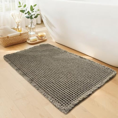 Waffle Bath Mat, Boho Bathroom Rugs Non Slip Washable, 24" x 36"