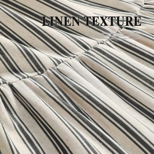 Farmhouse Shower Curtain Ruffle Linen Cream-Black Stripe 48"W x 72"L