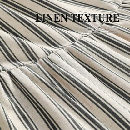 Farmhouse Shower Curtain Ruffle Linen Cream-Black Stripe 48"W x 72"L