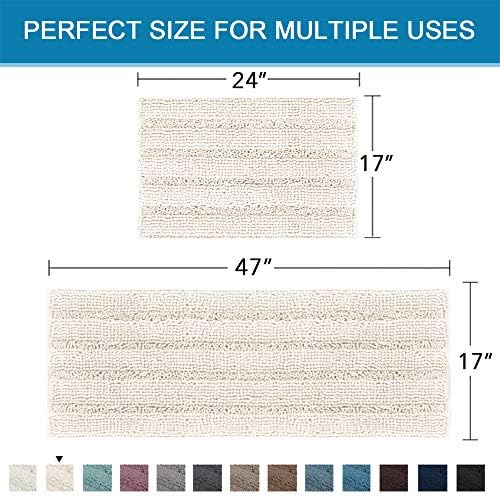 H.VERSAILTEX Extra Thick Striped Bath Rugs for Bathroom 2 Piece Bathroom Set Anti-Slip Bath Mats Soft Plush Shaggy Mat Living Room Bedroom Mat Floor Water Absorbent (Ivory, 47" x 17"/17" x 24")