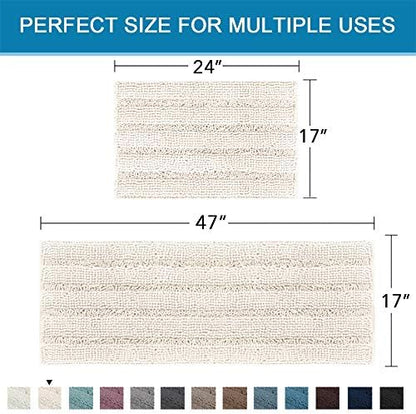 H.VERSAILTEX Extra Thick Striped Bath Rugs for Bathroom 2 Piece Bathroom Set Anti-Slip Bath Mats Soft Plush Shaggy Mat Living Room Bedroom Mat Floor Water Absorbent (Ivory, 47" x 17"/17" x 24")