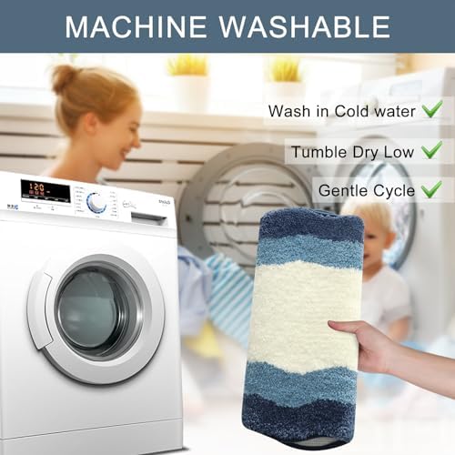 HAOCOO Blue Bathroom Rug, 20x31 inch, Extra Soft Non Slip Microfiber Absorbent Washable Shower Rug Doormat Carpet for Floor Tub Shower